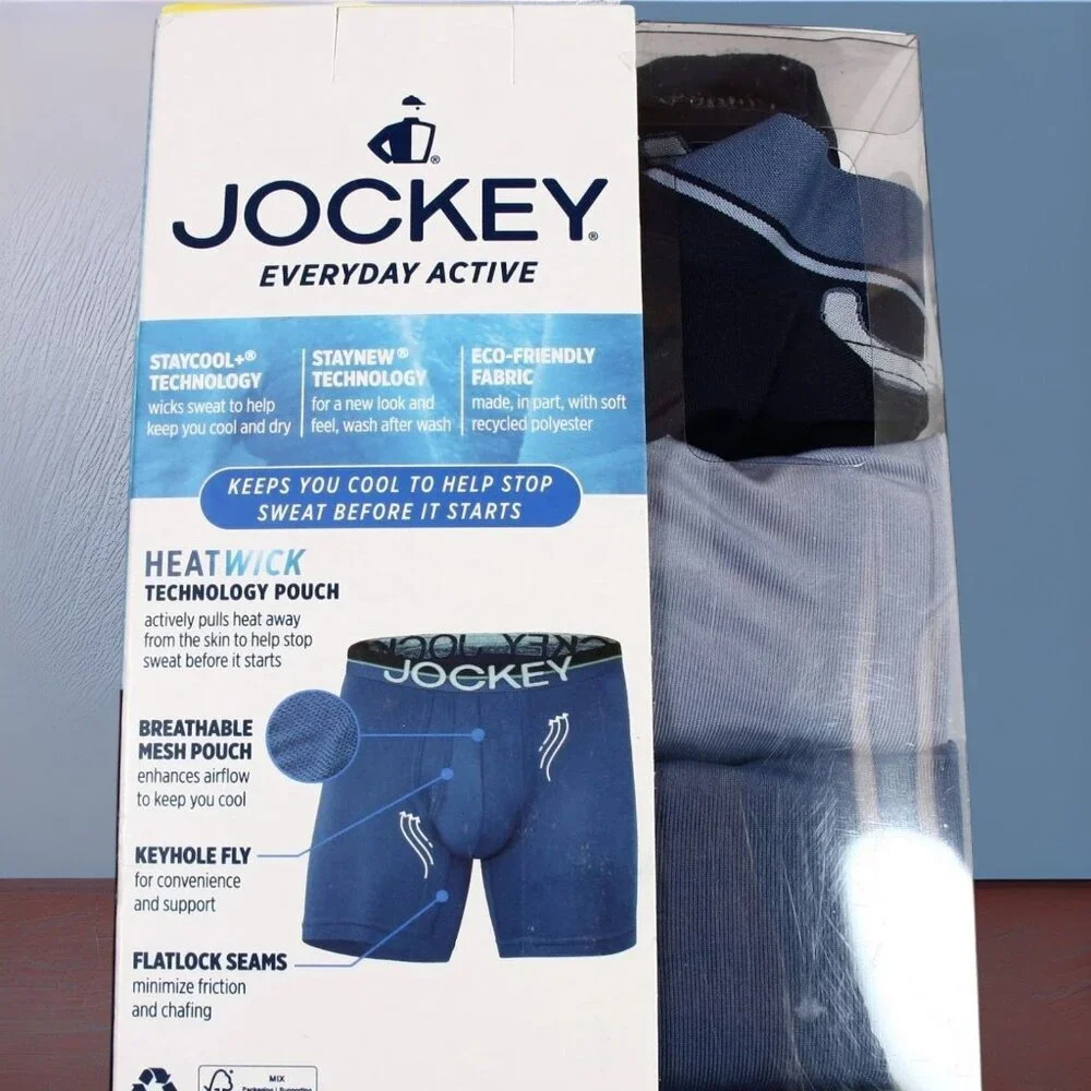 Jockey Infinite Cool Microfiber Stretch Boxer Briefs 4 Pack 6” Inseam Medium NEW